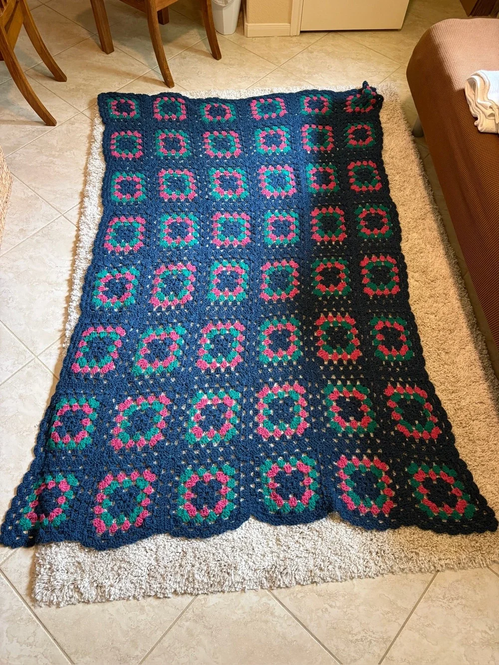 Handmade Crocheted Vintage Afghan Throw Blanket 92” X 61” Granny Square